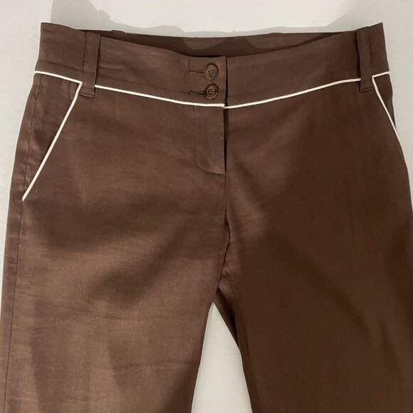 Bebe Vintage Linen Pant Suit | Dark Rum/Brown w/White Trim & Belt | EUC - Picture 7 of 16